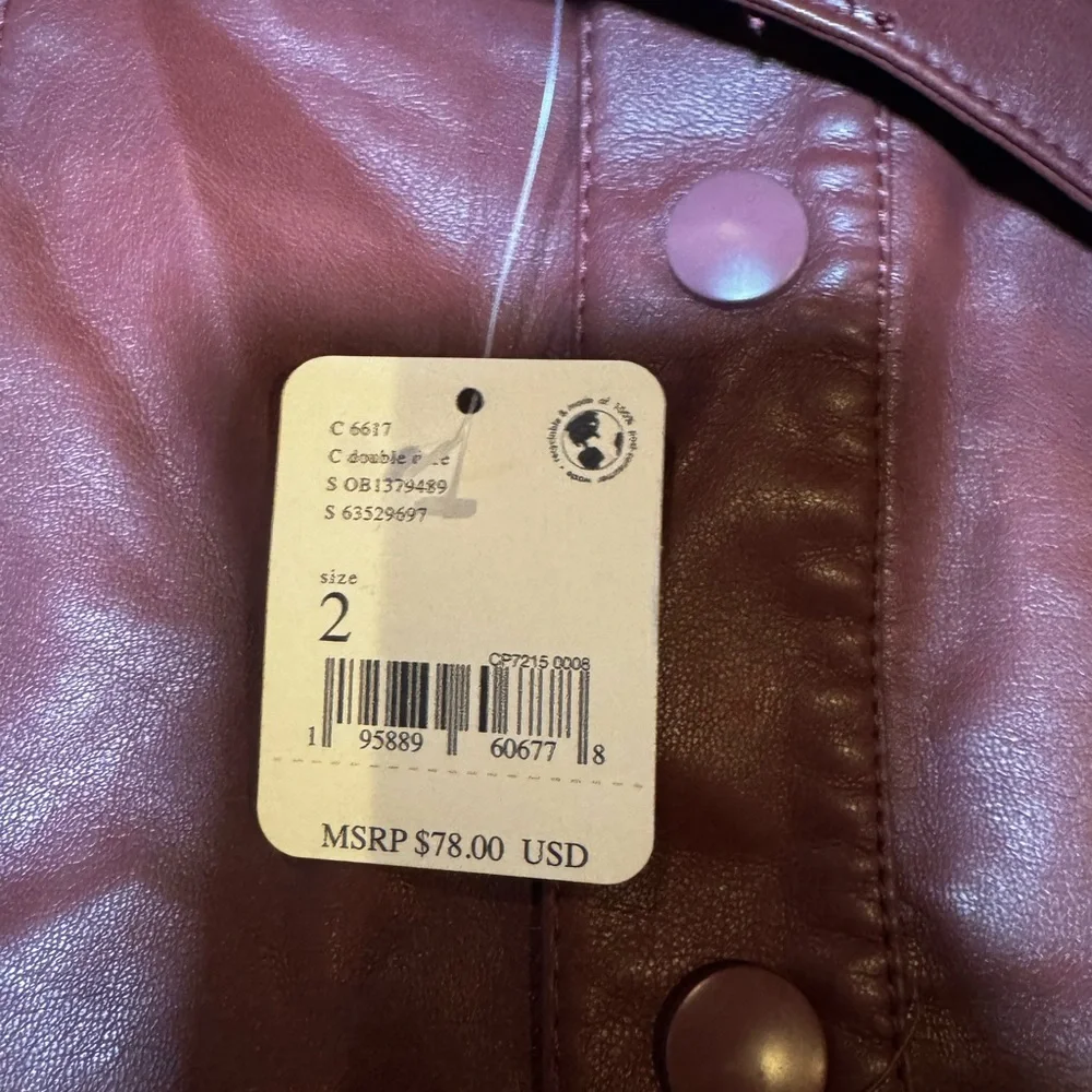 Free People Burgundy Faux Leather Mini Skirt Button Front A-Line Size 2 NWT - Picture 2 of 5